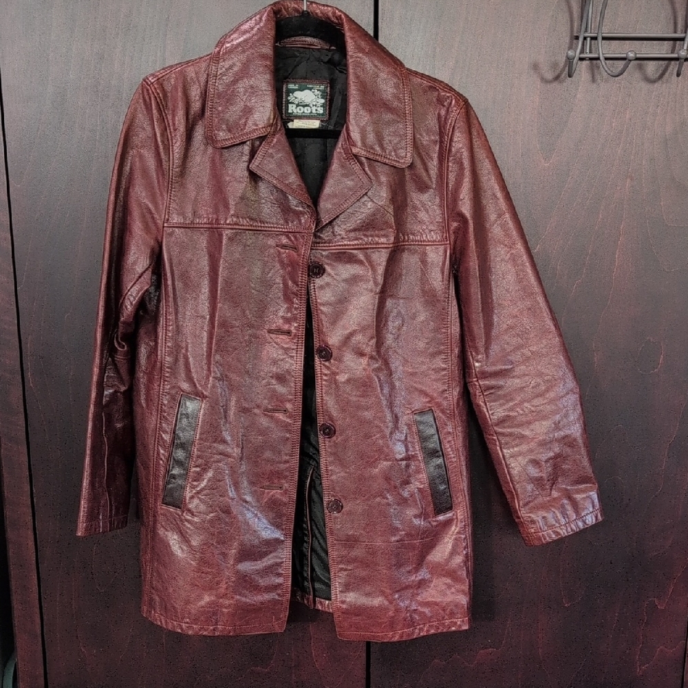 Roots Vintage Burgundy Leather Coat 8